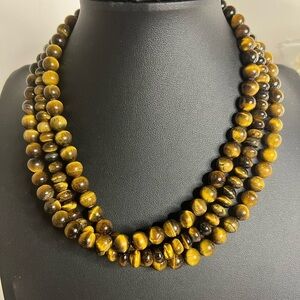 Gorgeous Triple Strand Tigers Eye Stone Necklace w/925 Clasp